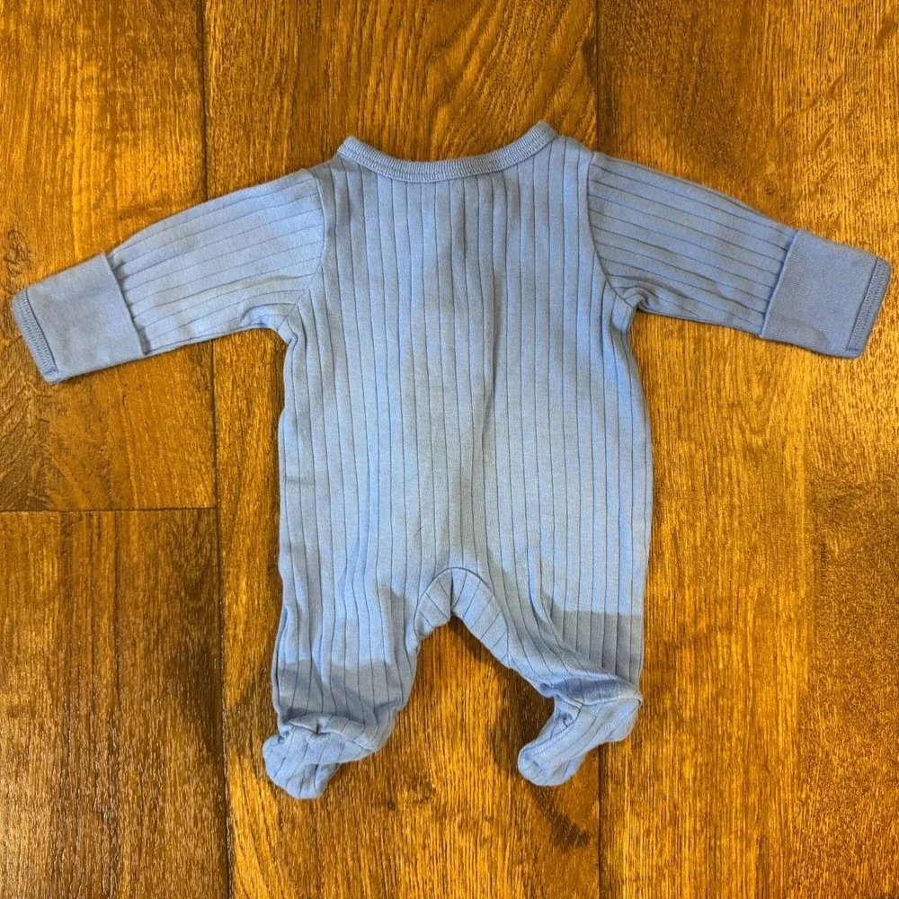 Baby Sleeper Preemie Solid Ribbed 2 Way Zipper Boy Girl Footie Outfit Romper Blu